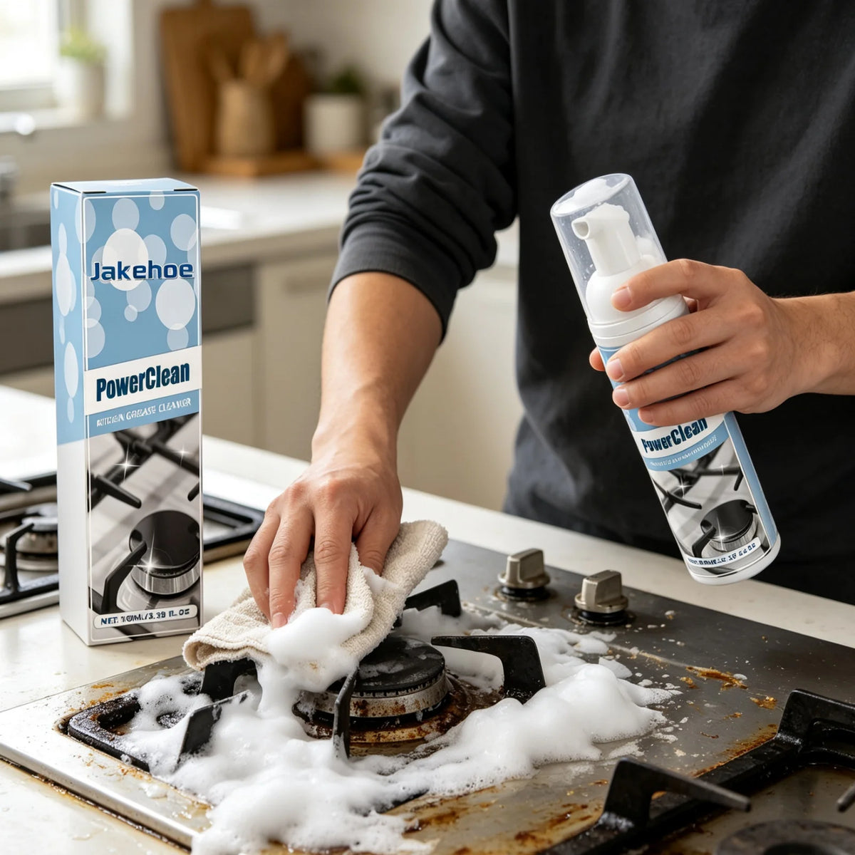 Jakehoe Kitchen Foam Degreaser Fast Penetration Dissolving Stains No Residue Restore Brightness Stubborn Oil Stain Remover 100ml