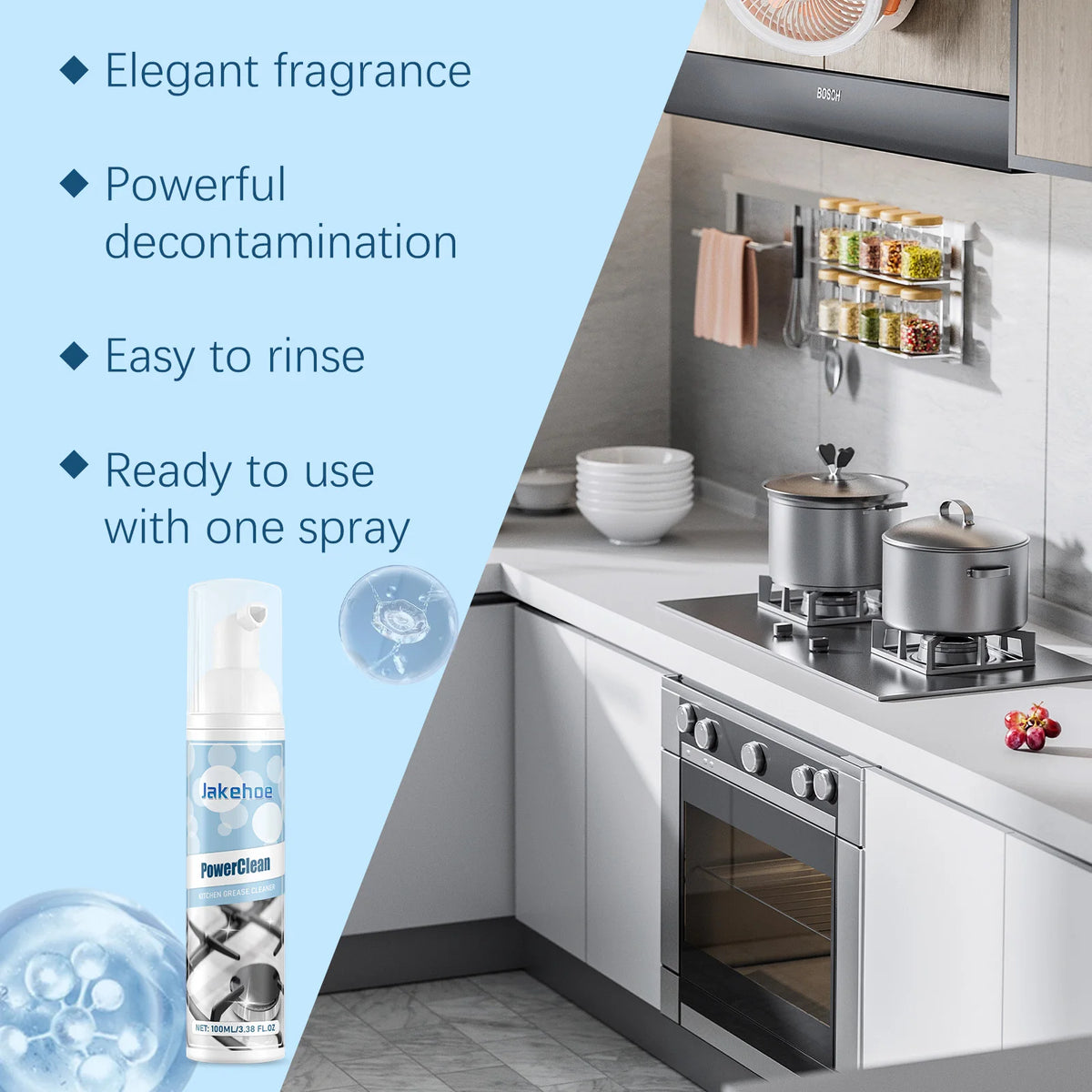 Jakehoe Kitchen Foam Degreaser Fast Penetration Dissolving Stains No Residue Restore Brightness Stubborn Oil Stain Remover 100ml