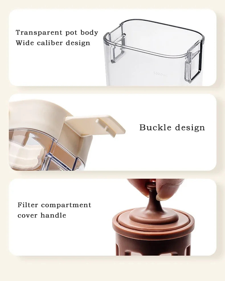 1L Cold Brew Coffee Pot Ice Coffee Maker Cold Brew Jar Leak Proof Container Cold Brewed Fruit Tea Pot for Outdoor Camping Travel