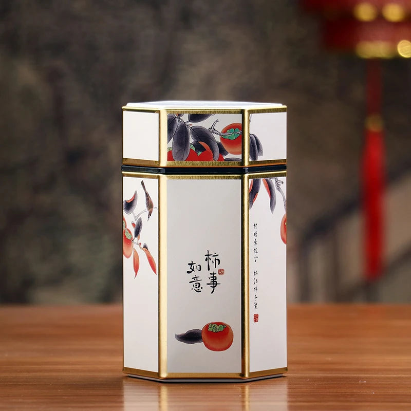 Creative Hexagonal Teapot Tin Can Chinese Tinplate Tea Storage Tank Sealed Portable Tea Box Empty Can Tea Set Accessories