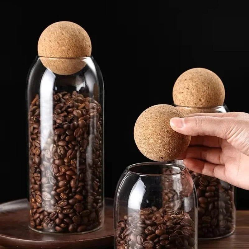 Sealed Jar Cork Stopper Glass Coffee Beans Dried Fruit Storage Box Kitchen Food Multigrain Storage Jar Creative Cork Tea Jar