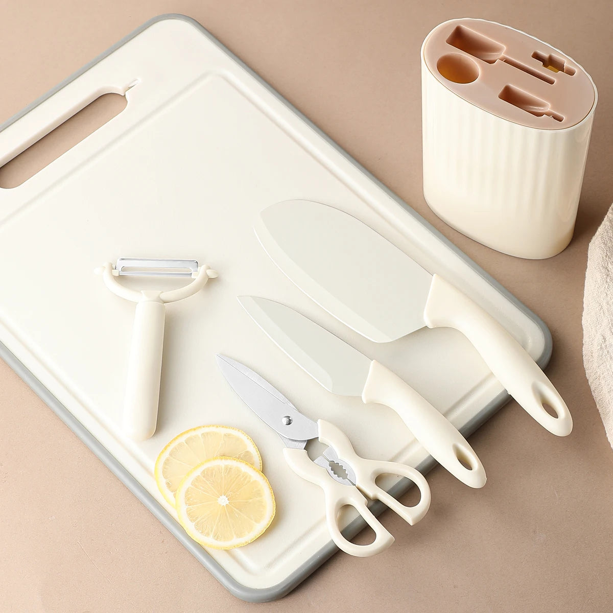 5-Piece Stainless Steel Kitchen Knife & Scissors Set with Holder