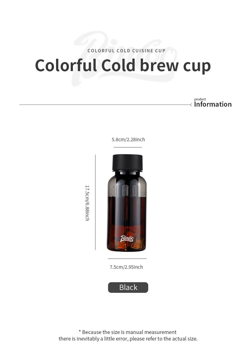 Bincoo 600ml Cold Brew Coffee Tea Maker with 300-Mesh Filter Leakproof Iced Drink Travel Tumbler BPA-Free Tritan Material