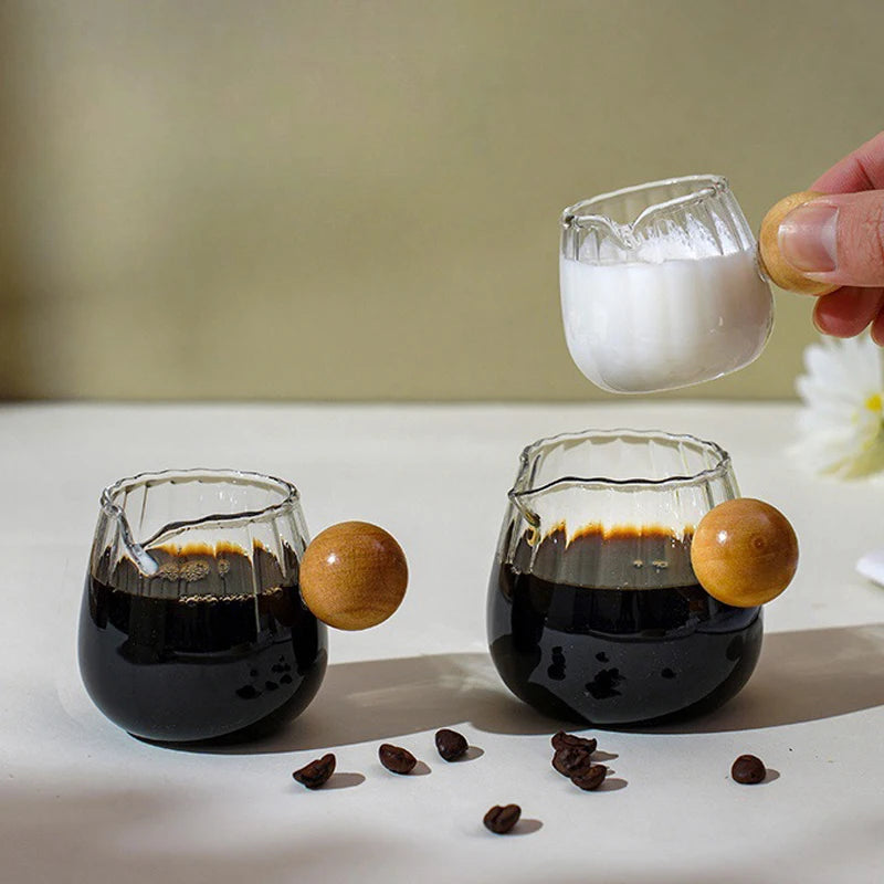 Coffee Milk Can 50/100/150ml Wood Handle Glass Espresso Measuring Cup