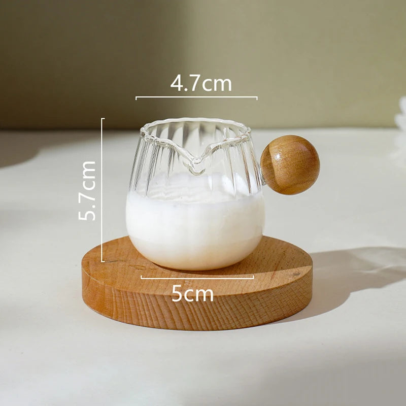 Coffee Milk Can 50/100/150ml Wood Handle Glass Espresso Measuring Cup