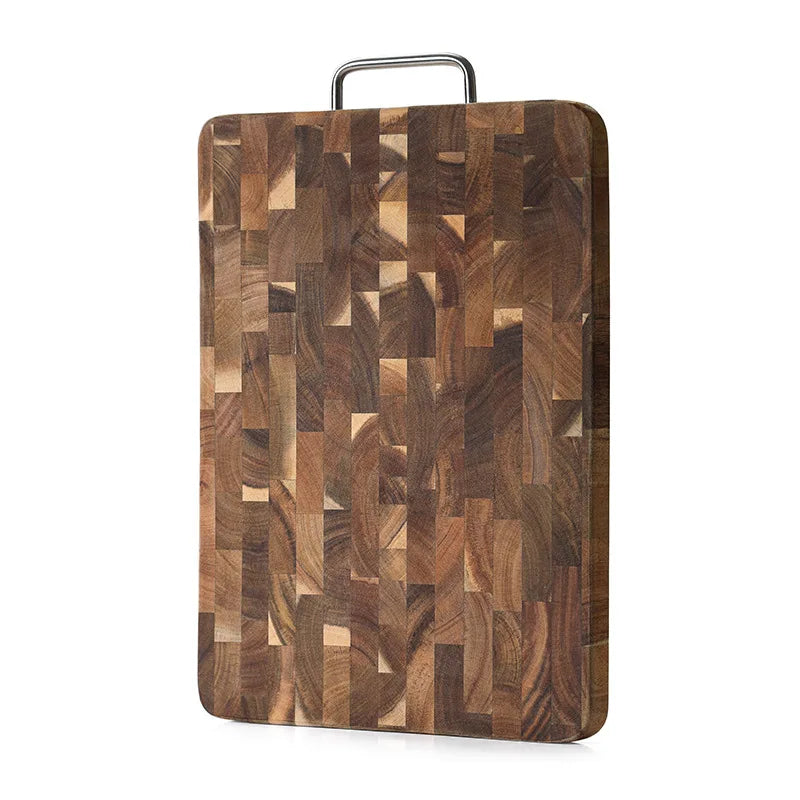Thick End Grain Acacia Wood Cutting Board, Double Handle Heavy Duty Butcher Block, Mold Resistant Chopping Board for Kitchen