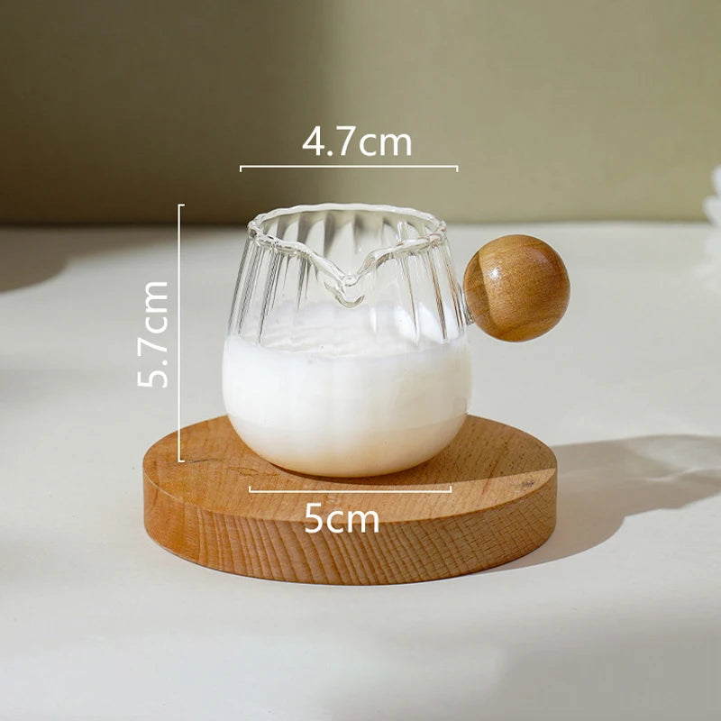 Coffee Milk Can 50/100/150ml Wood Handle Glass Espresso Measuring Cup