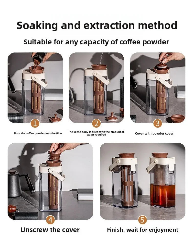 1L Cold Brew Coffee Pot Ice Coffee Maker Cold Brew Jar Leak Proof Container Cold Brewed Fruit Tea Pot for Outdoor Camping Travel