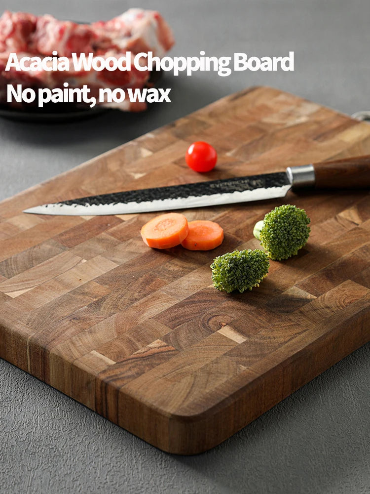 Thick End Grain Acacia Wood Cutting Board, Double Handle Heavy Duty Butcher Block, Mold Resistant Chopping Board for Kitchen