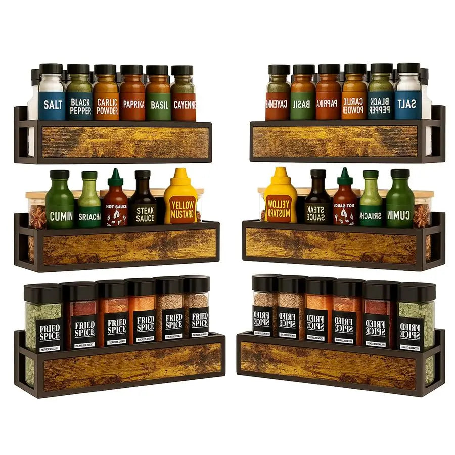 Rack Wall Mount 6 Pack, SpaceSaving Seasoning Organizer,Screw or Adhesive Hanging Spice Rack Organizer for Kitchen Cabinet and W