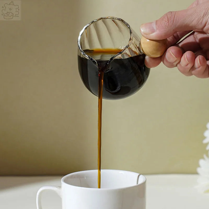 Coffee Milk Can 50/100/150ml Wood Handle Glass Espresso Measuring Cup