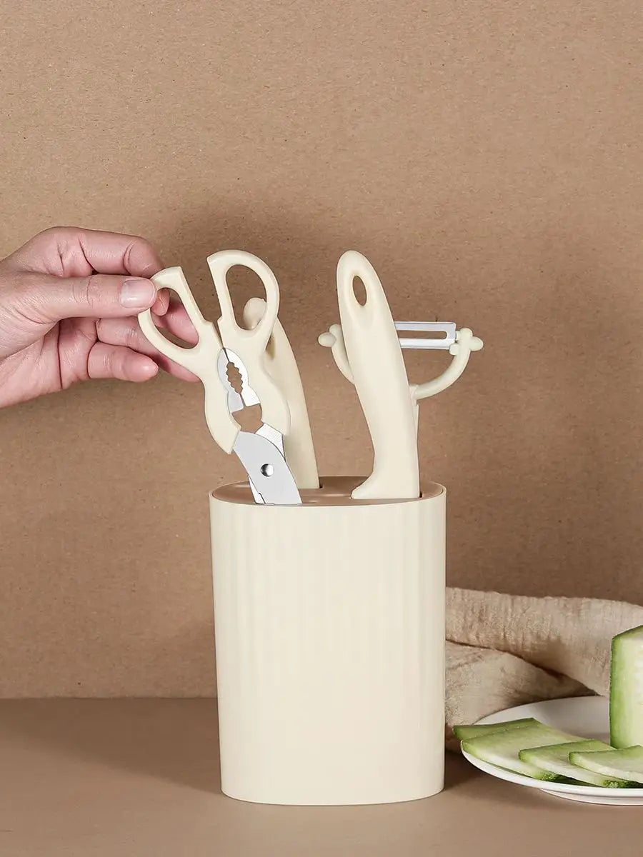 5-Piece Stainless Steel Kitchen Knife & Scissors Set with Holder