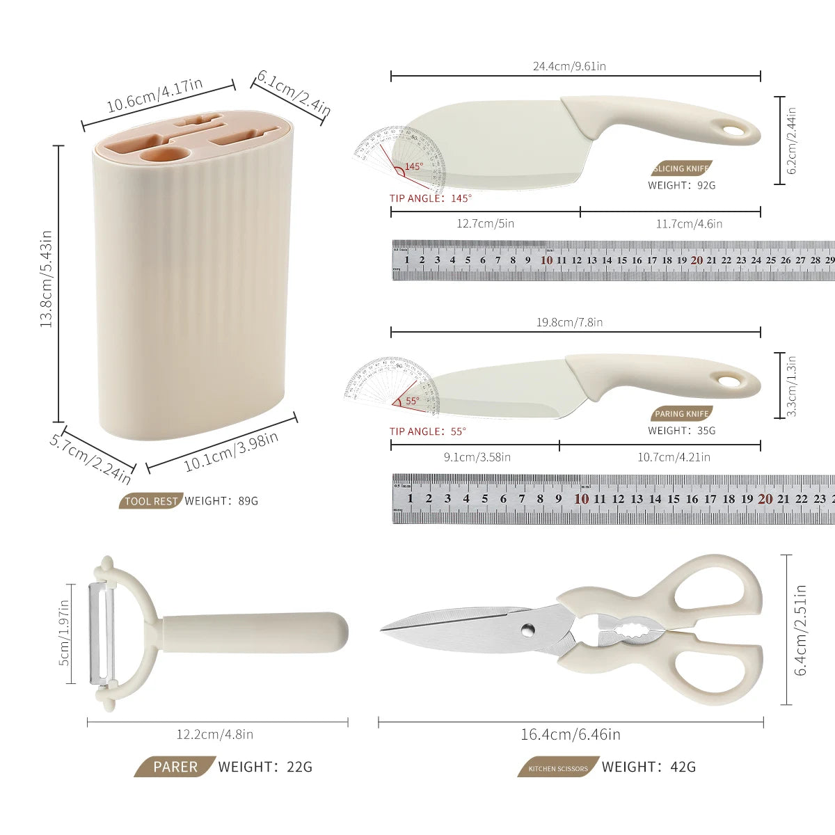 5-Piece Stainless Steel Kitchen Knife & Scissors Set with Holder