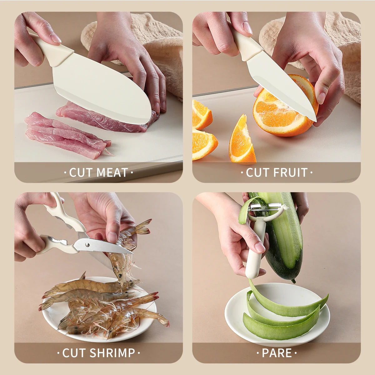 5-Piece Stainless Steel Kitchen Knife & Scissors Set with Holder