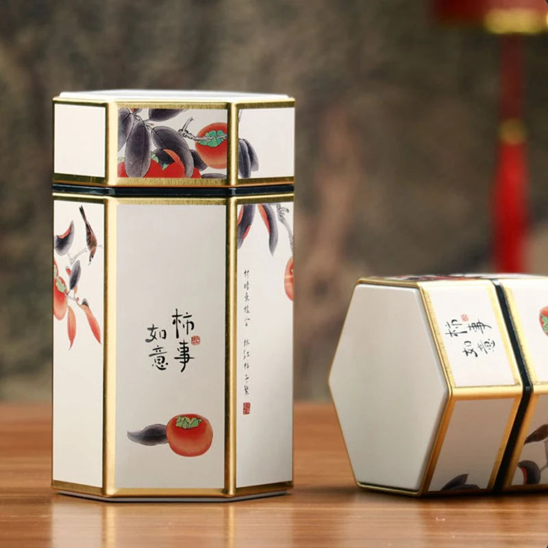 Creative Hexagonal Teapot Tin Can Chinese Tinplate Tea Storage Tank Sealed Portable Tea Box Empty Can Tea Set Accessories