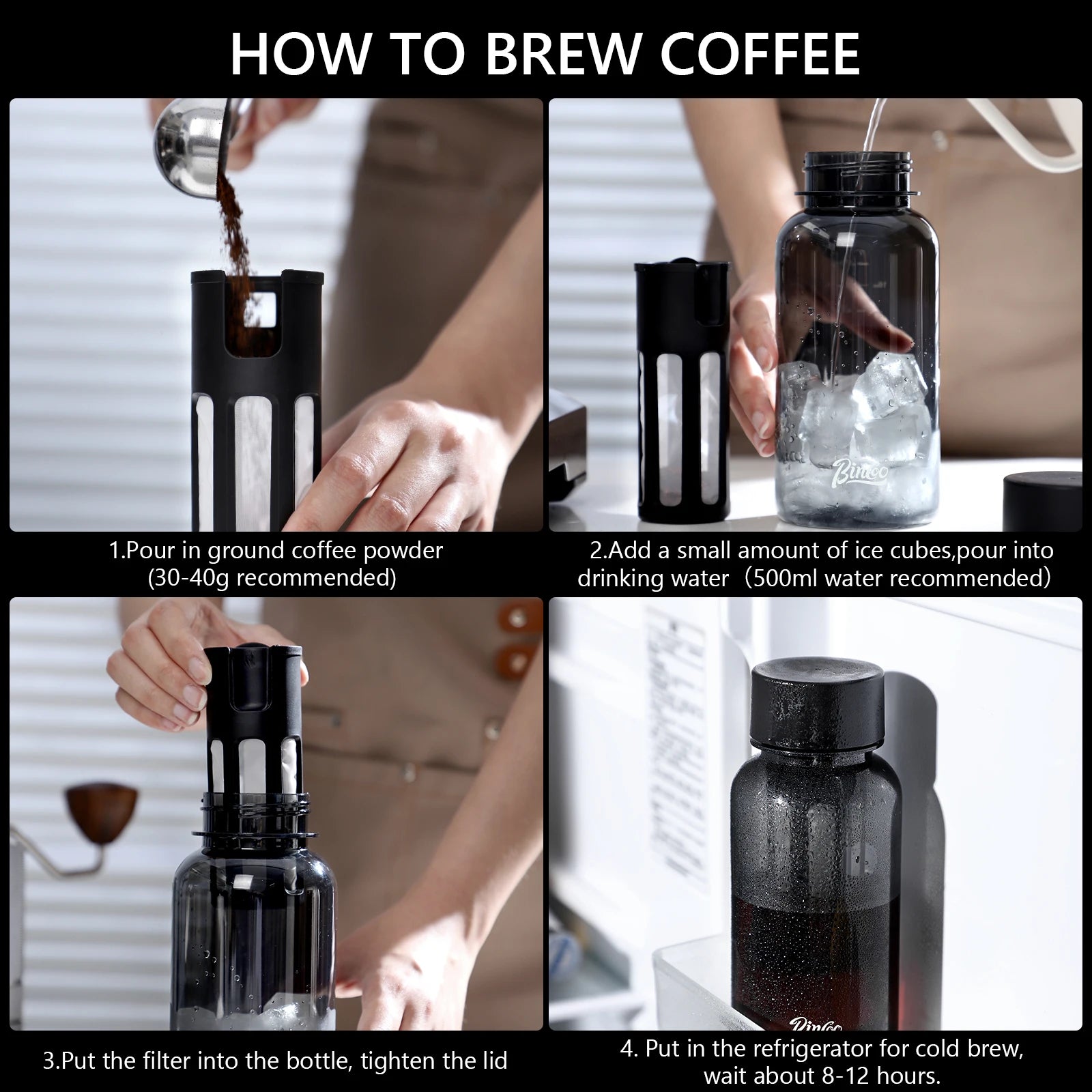 Bincoo 600ml Cold Brew Coffee Tea Maker with 300-Mesh Filter Leakproof Iced Drink Travel Tumbler BPA-Free Tritan Material