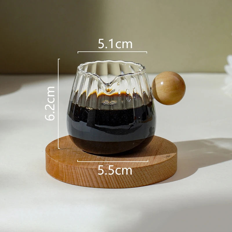 Coffee Milk Can 50/100/150ml Wood Handle Glass Espresso Measuring Cup