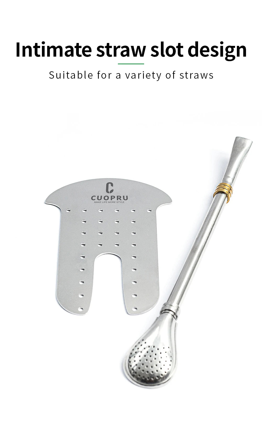 Yerba Mate Gourd Set Includes Double Walled Stainless Steel Tea Cup One Bombilla Mate (Straw), Cleaning Bruch, Tea Separator