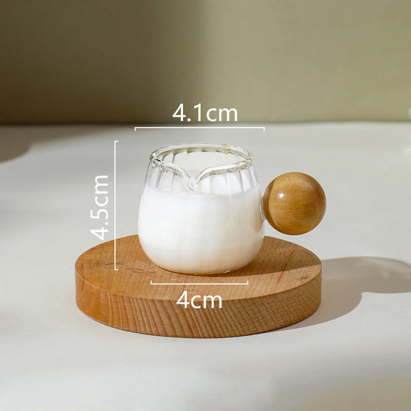 Coffee Milk Can 50/100/150ml Wood Handle Glass Espresso Measuring Cup