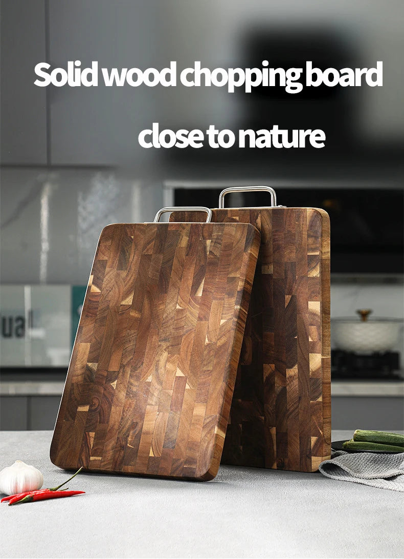 Thick End Grain Acacia Wood Cutting Board, Double Handle Heavy Duty Butcher Block, Mold Resistant Chopping Board for Kitchen