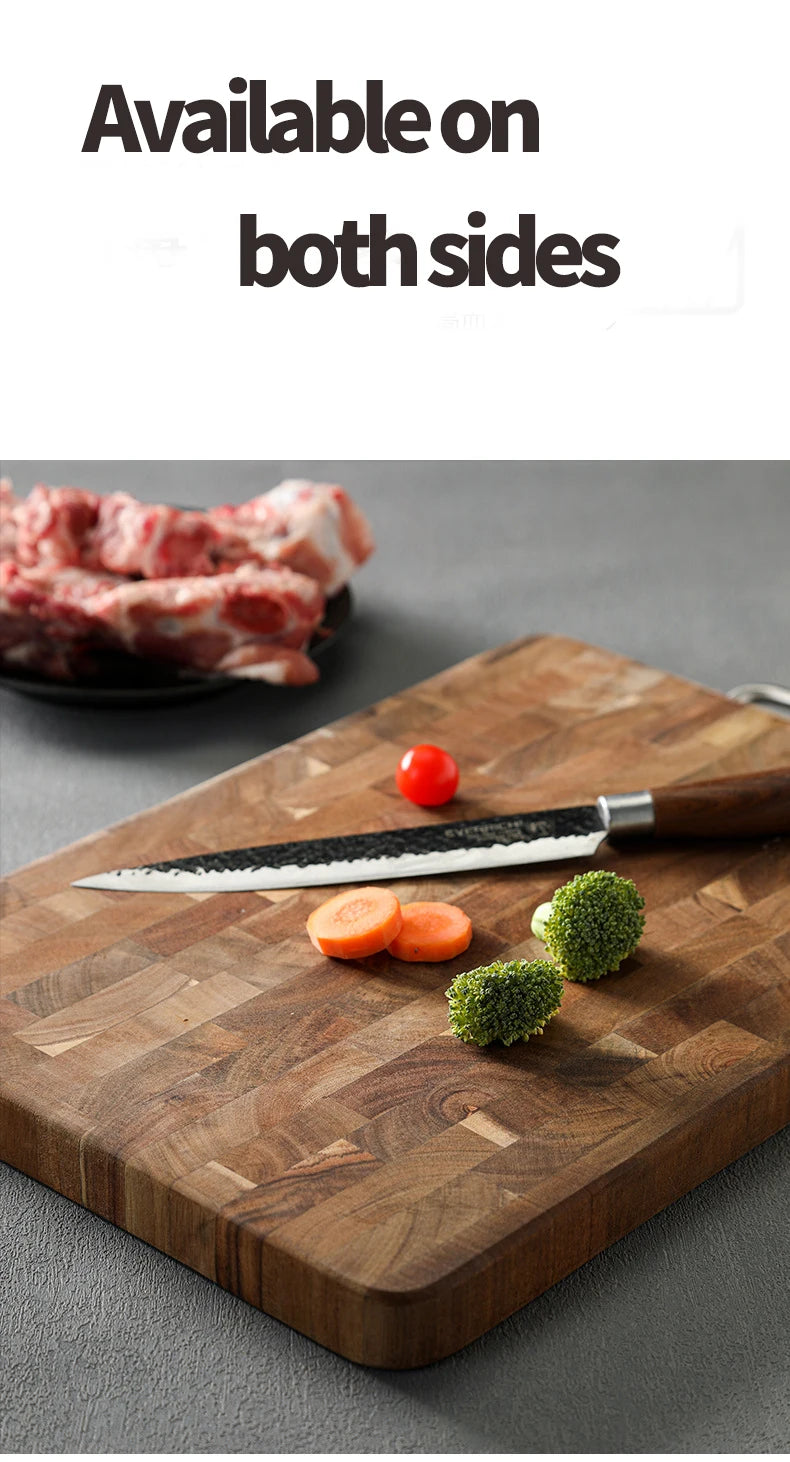 Thick End Grain Acacia Wood Cutting Board, Double Handle Heavy Duty Butcher Block, Mold Resistant Chopping Board for Kitchen