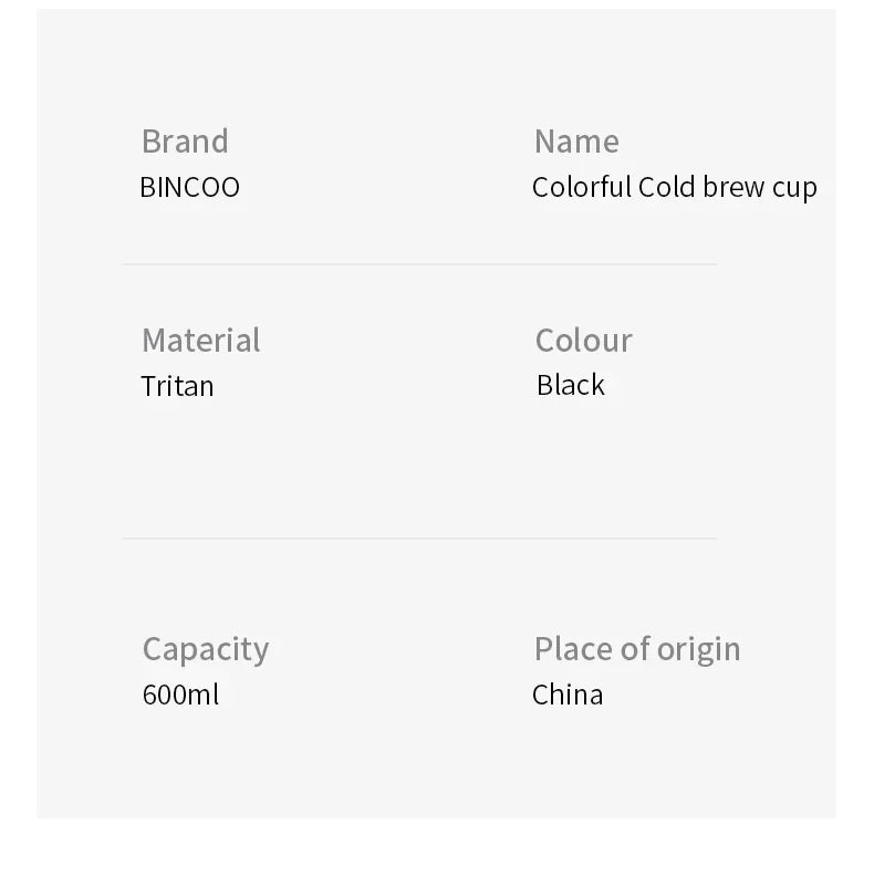 Bincoo 600ml Cold Brew Coffee Tea Maker with 300-Mesh Filter Leakproof Iced Drink Travel Tumbler BPA-Free Tritan Material