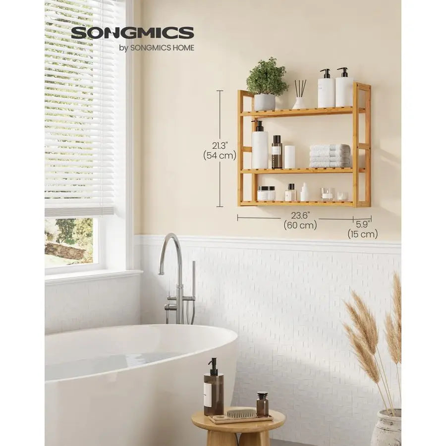 Bamboo Bathroom Shelf, 3Tier Adjustable Plants Rack, WallMounted or Stand, in the Living Room, Balcony, Kitchen, 5.9 x 23.6 x 21