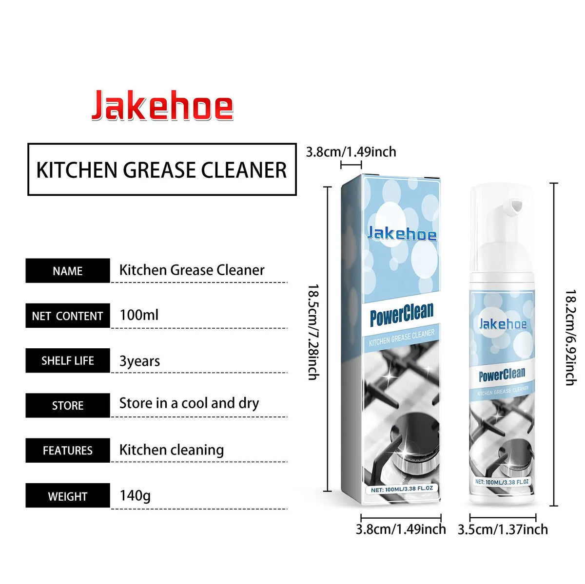 Jakehoe Kitchen Foam Degreaser Fast Penetration Dissolving Stains No Residue Restore Brightness Stubborn Oil Stain Remover 100ml