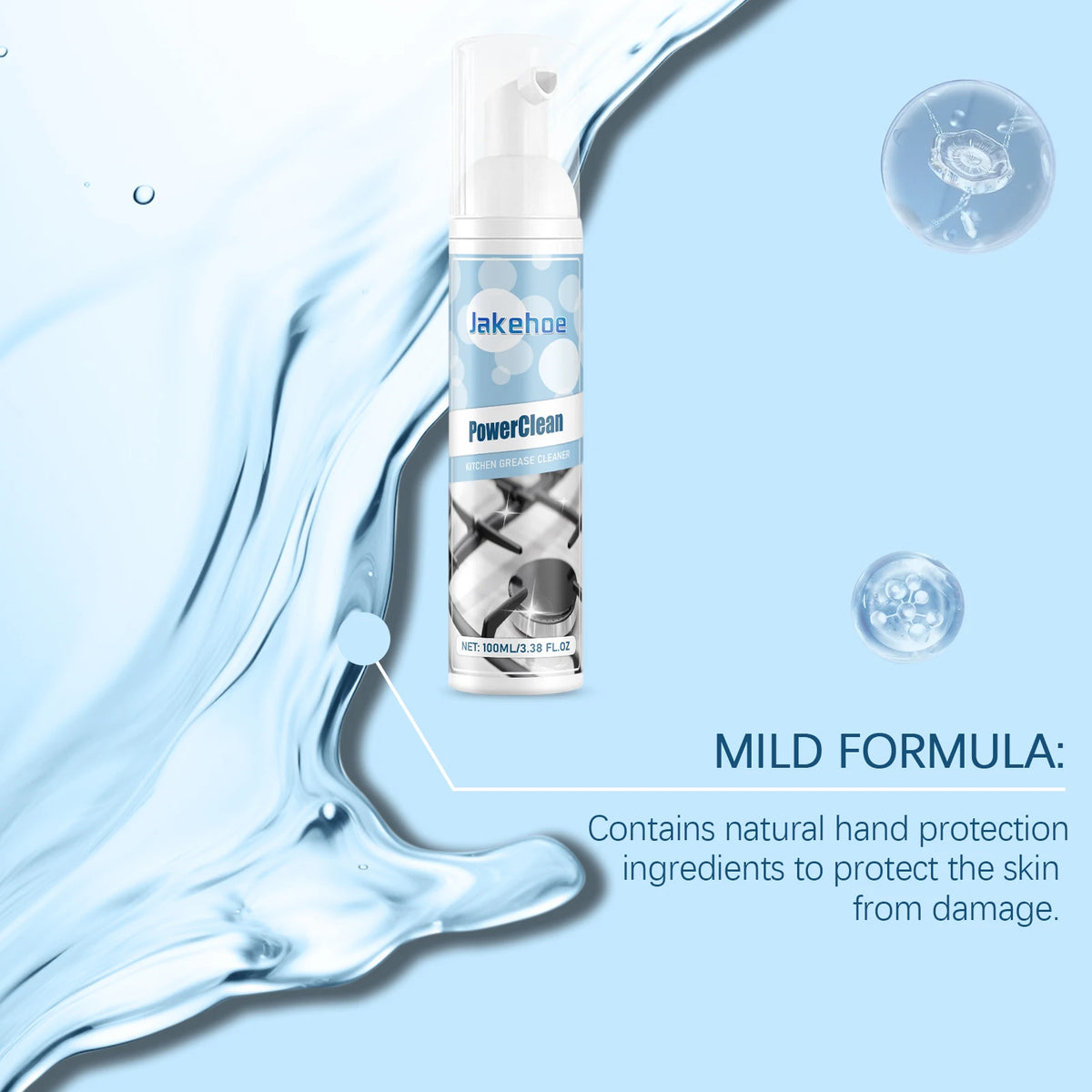 Jakehoe Kitchen Foam Degreaser Fast Penetration Dissolving Stains No Residue Restore Brightness Stubborn Oil Stain Remover 100ml