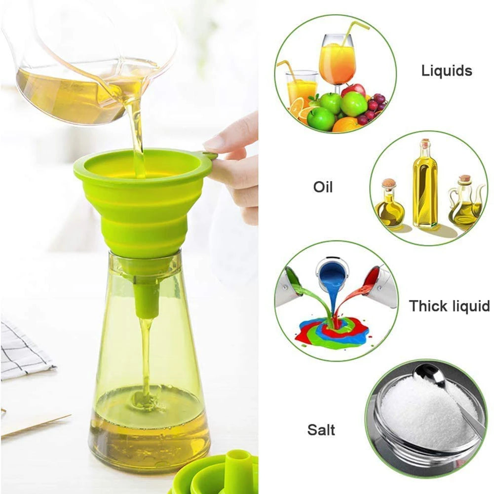 3 PC Silicone Collapsible Foldable Funnel Household Kitchen Cooking Tools Portable Wine Mini Portable Oil Pot Funnel