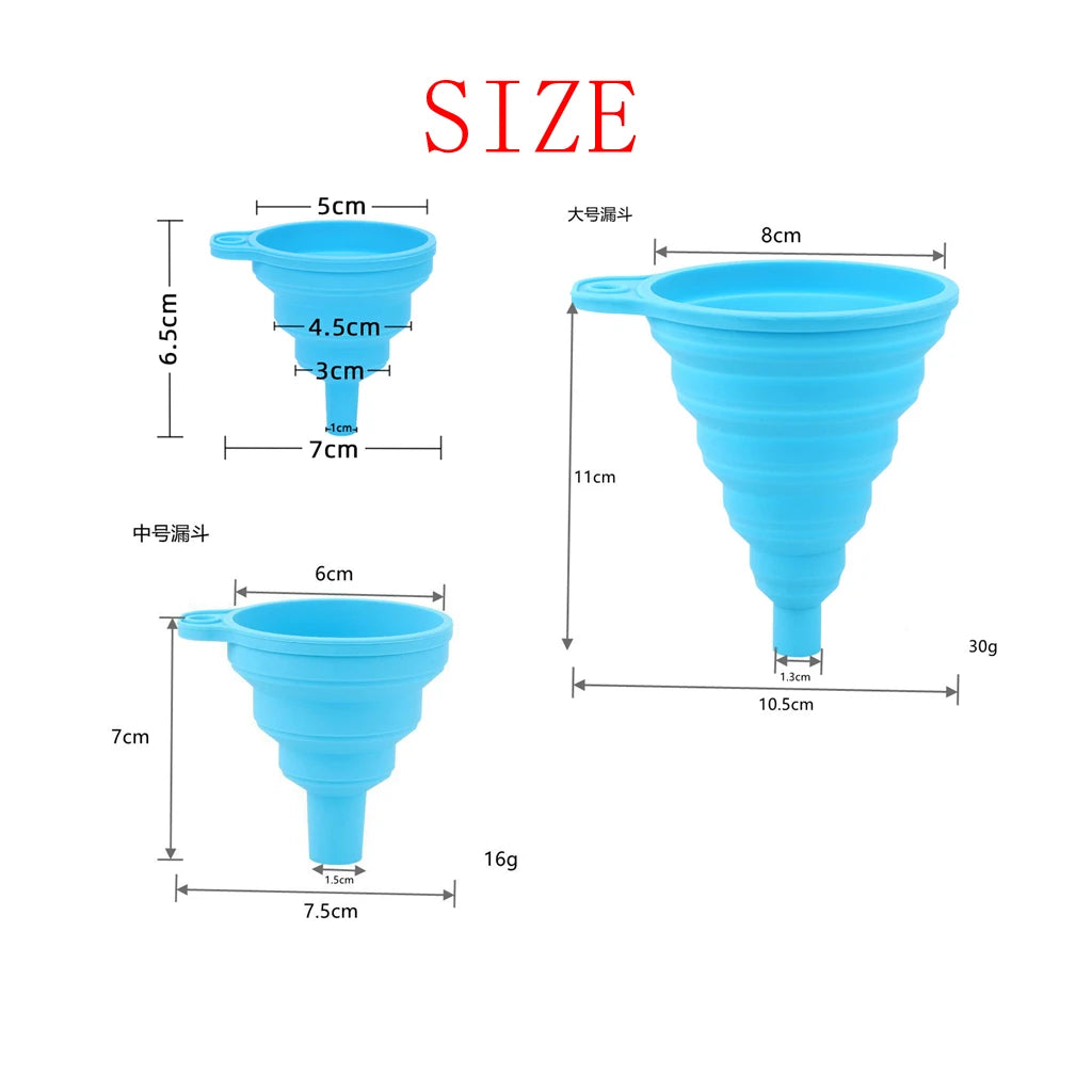 3 PC Silicone Collapsible Foldable Funnel Household Kitchen Cooking Tools Portable Wine Mini Portable Oil Pot Funnel