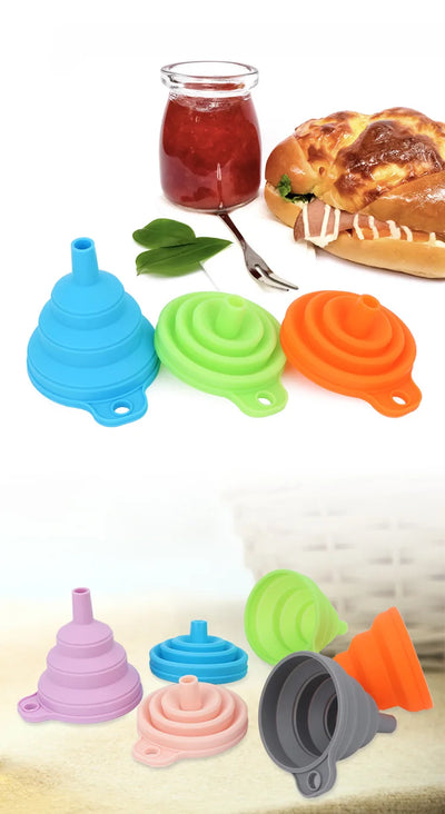 3 PC Silicone Collapsible Foldable Funnel Household Kitchen Cooking Tools Portable Wine Mini Portable Oil Pot Funnel