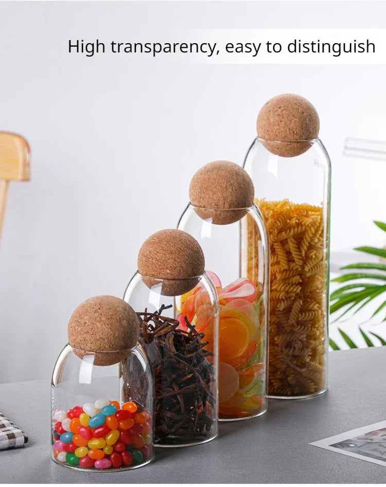 Sealed Jar Cork Stopper Glass Coffee Beans Dried Fruit Storage Box Kitchen Food Multigrain Storage Jar Creative Cork Tea Jar