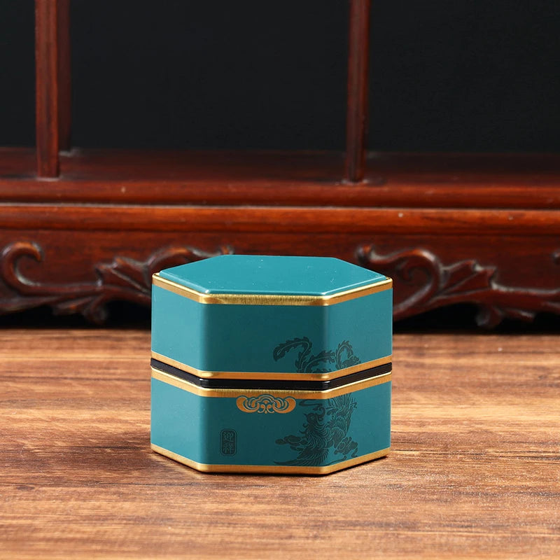 Creative Hexagonal Teapot Tin Can Chinese Tinplate Tea Storage Tank Sealed Portable Tea Box Empty Can Tea Set Accessories