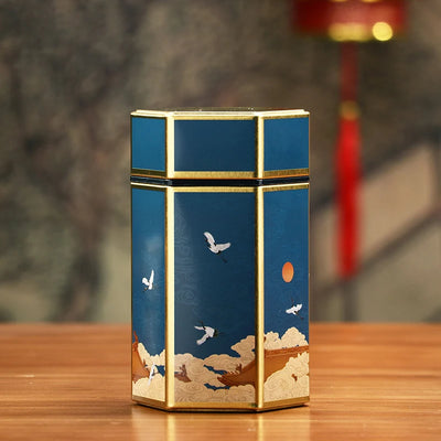 Creative Hexagonal Teapot Tin Can Chinese Tinplate Tea Storage Tank Sealed Portable Tea Box Empty Can Tea Set Accessories