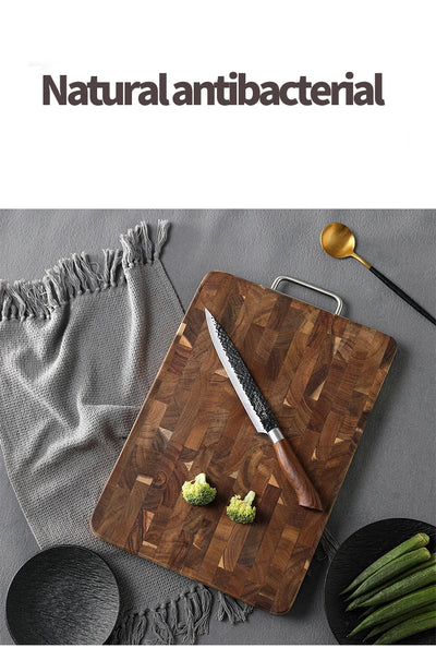 Thick End Grain Acacia Wood Cutting Board, Double Handle Heavy Duty Butcher Block, Mold Resistant Chopping Board for Kitchen