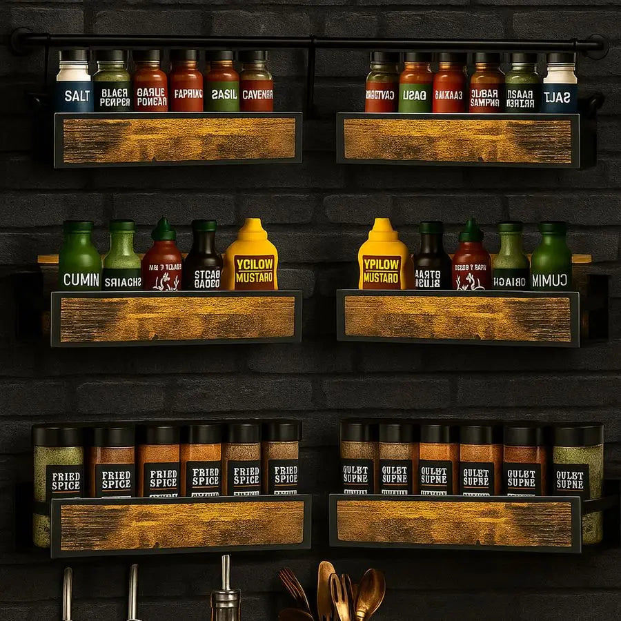 Rack Wall Mount 6 Pack, SpaceSaving Seasoning Organizer,Screw or Adhesive Hanging Spice Rack Organizer for Kitchen Cabinet and W