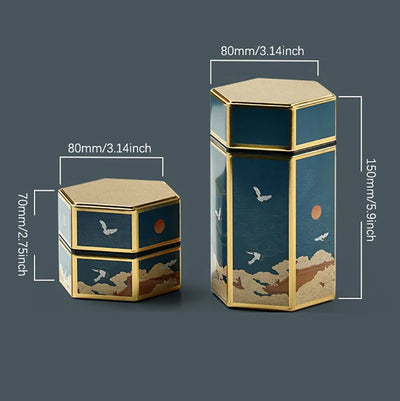 Creative Hexagonal Teapot Tin Can Chinese Tinplate Tea Storage Tank Sealed Portable Tea Box Empty Can Tea Set Accessories