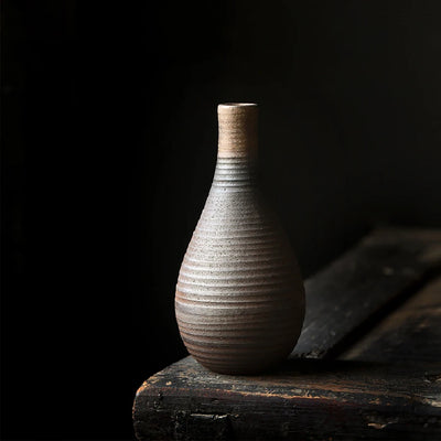 Retro rough pottery mini flower vase, ceramic tabletop small vase, indoor hydroponic ornament decoration