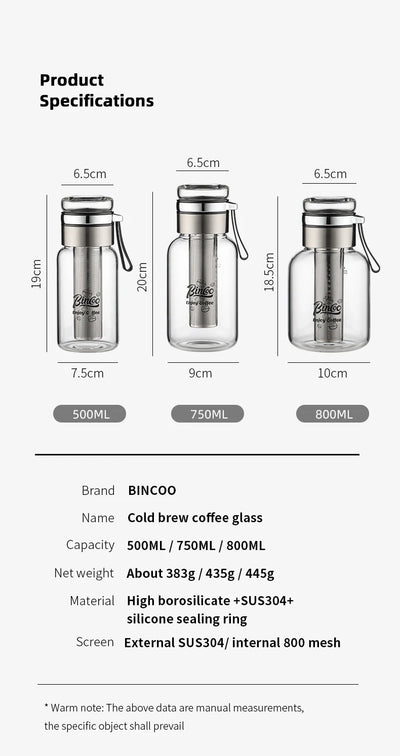 Bincoo Cold Brew Iced Coffee Maker Iced Coffee Maker Tea Infuser Airtight Cold Brew Pitcher Coffee Accessories Cold Brew System