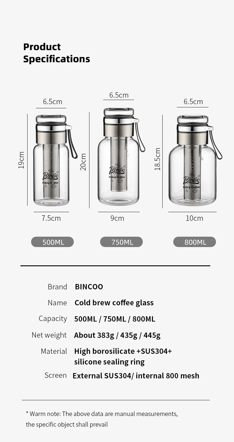 Bincoo Cold Brew Iced Coffee Maker Iced Coffee Maker Tea Infuser Airtight Cold Brew Pitcher Coffee Accessories Cold Brew System