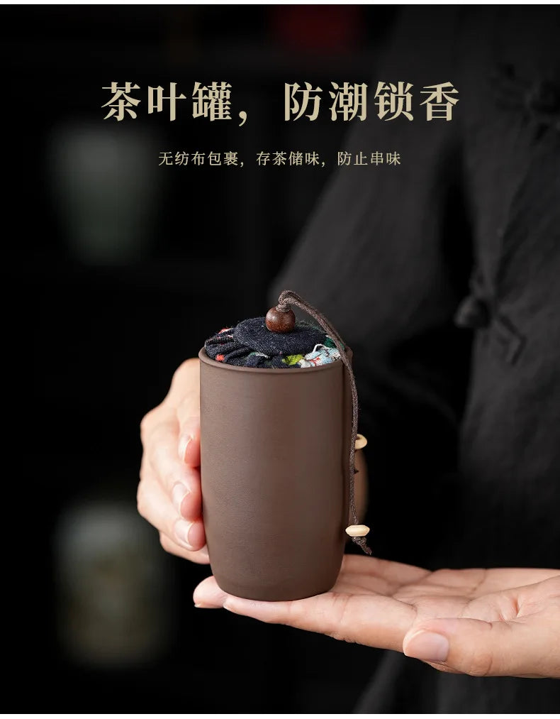 Purple Clay Travel Tea Set with One Pot And Four Cups Portable Outdoor Storage Quick Cup Kung Fu Style Small Gift Set
