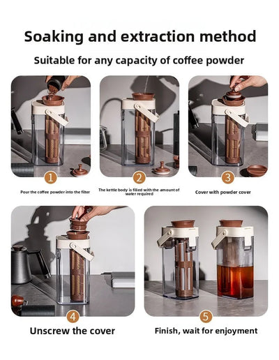 1L Cold Brew Coffee Pot Ice Coffee Maker Cold Brew Jar Leak Proof Container Cold Brewed Fruit Tea Pot for Outdoor Camping Travel