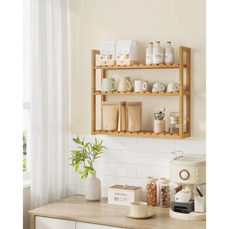 Bamboo Bathroom Shelf, 3Tier Adjustable Plants Rack, WallMounted or Stand, in the Living Room, Balcony, Kitchen, 5.9 x 23.6 x 21