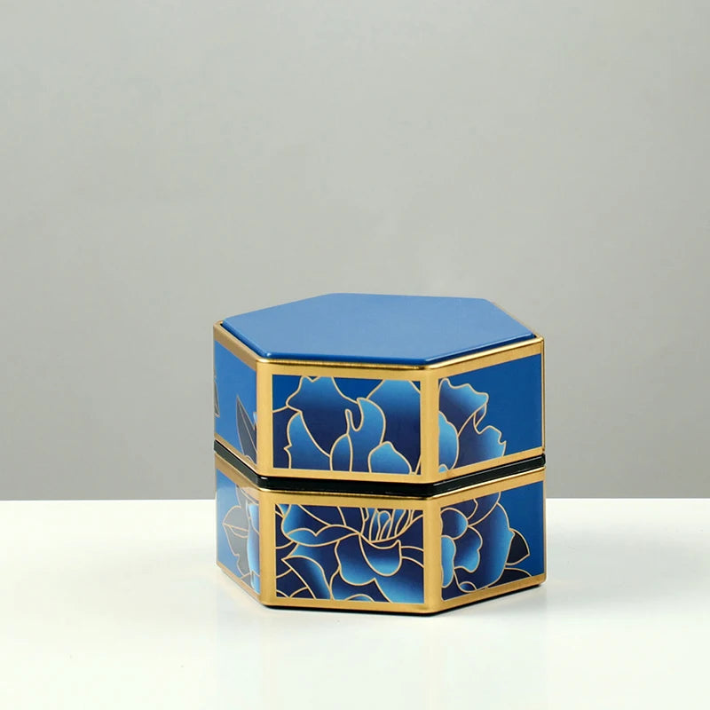 Creative Hexagonal Teapot Tin Can Chinese Tinplate Tea Storage Tank Sealed Portable Tea Box Empty Can Tea Set Accessories