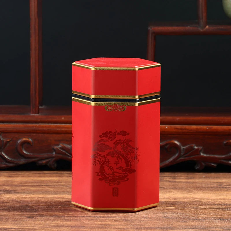 Creative Hexagonal Teapot Tin Can Chinese Tinplate Tea Storage Tank Sealed Portable Tea Box Empty Can Tea Set Accessories