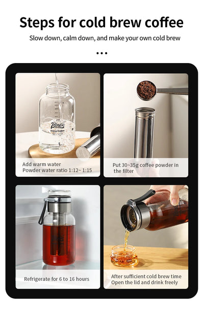 Bincoo Cold Brew Iced Coffee Maker Iced Coffee Maker Tea Infuser Airtight Cold Brew Pitcher Coffee Accessories Cold Brew System