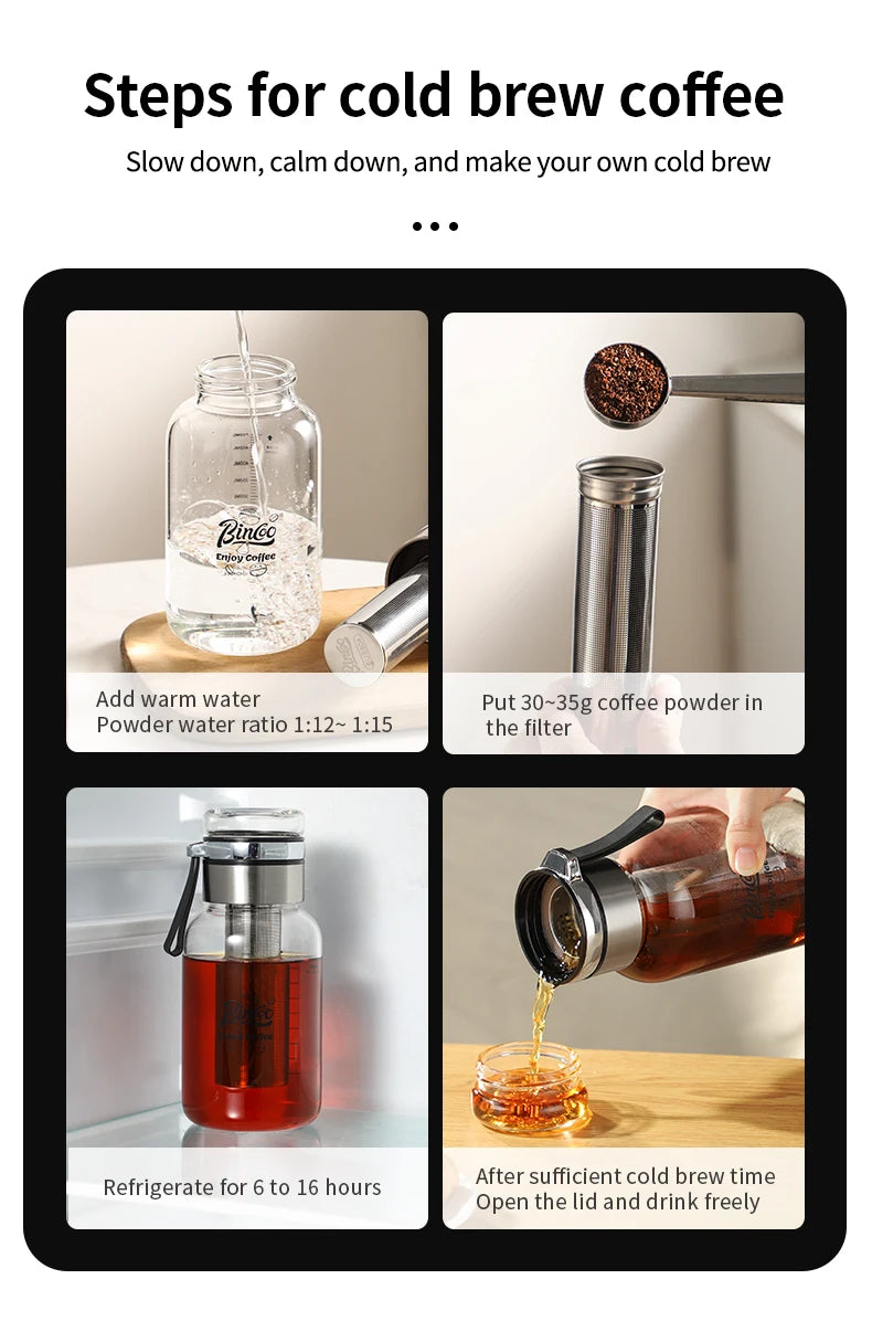 Bincoo Cold Brew Iced Coffee Maker Iced Coffee Maker Tea Infuser Airtight Cold Brew Pitcher Coffee Accessories Cold Brew System