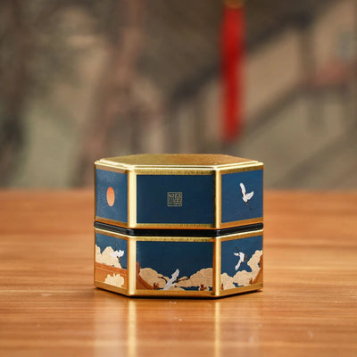 Creative Hexagonal Teapot Tin Can Chinese Tinplate Tea Storage Tank Sealed Portable Tea Box Empty Can Tea Set Accessories