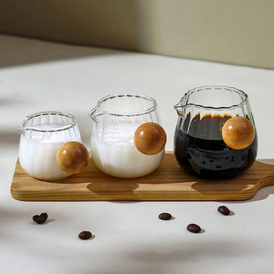 Coffee Milk Can 50/100/150ml Wood Handle Glass Espresso Measuring Cup